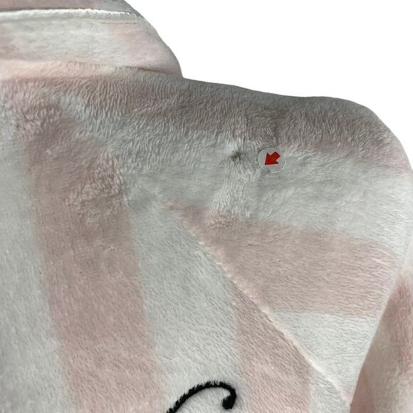 Victorias Secret Fleece Short Robe XS Pink Stripes Long Sleeve Pockets Tie Belt - Picture 6 of 9